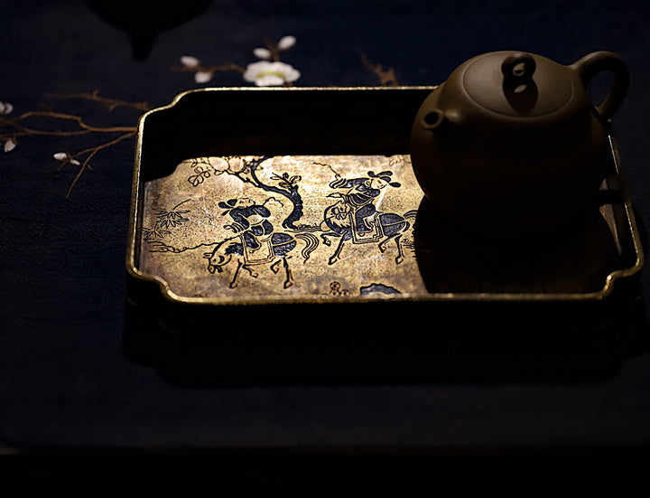 Jagdszene Teetablett aus Bronze