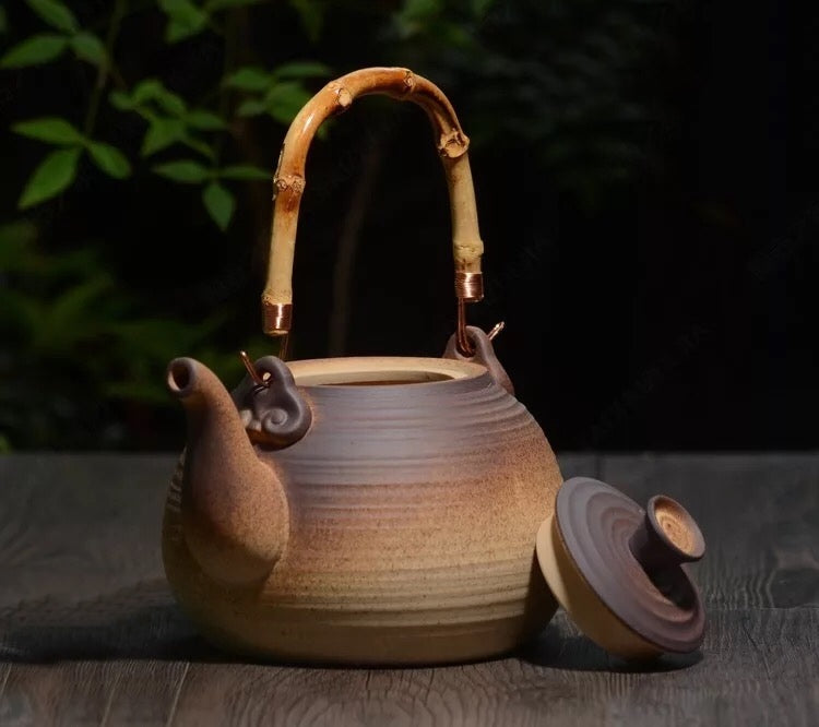 Brown Teapot with Bamboo Handle - Thumbnail 3